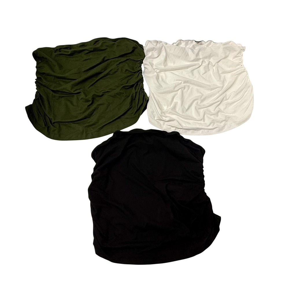 SHEIN Curve Womens 2XL Ruched Tube Top Bundle 3 Pack Black White Olive Green
